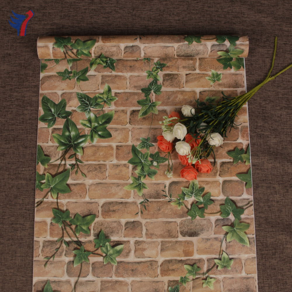 Jinyi H1092 PVC Vinyl Brick Look Printed Mural Leaf Self adhesive Peel and Stick Wall paper Rolls Wallpaper