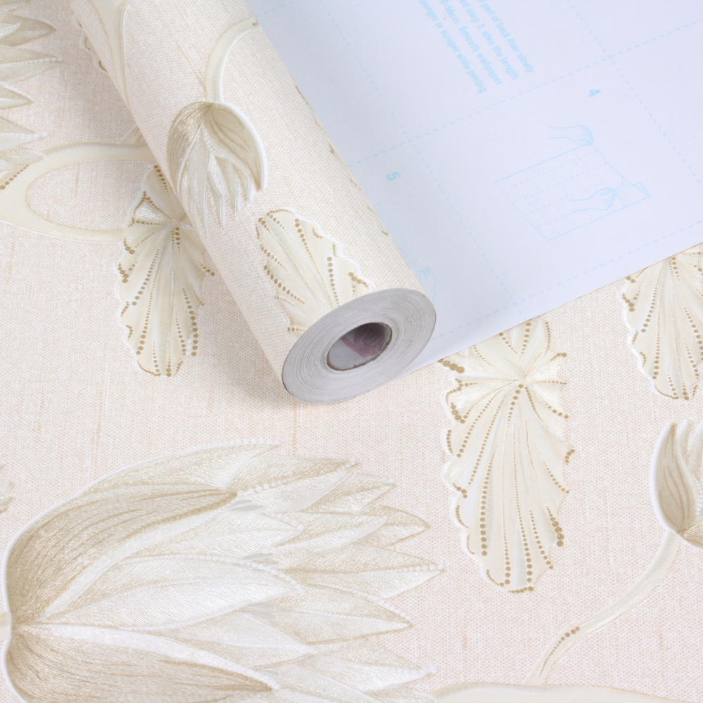 Jinyi Y61001 White Cream Chinoiserie Flower Peel and Stick Self-adhesive Thick Wall Paper Sticker Wallpaper