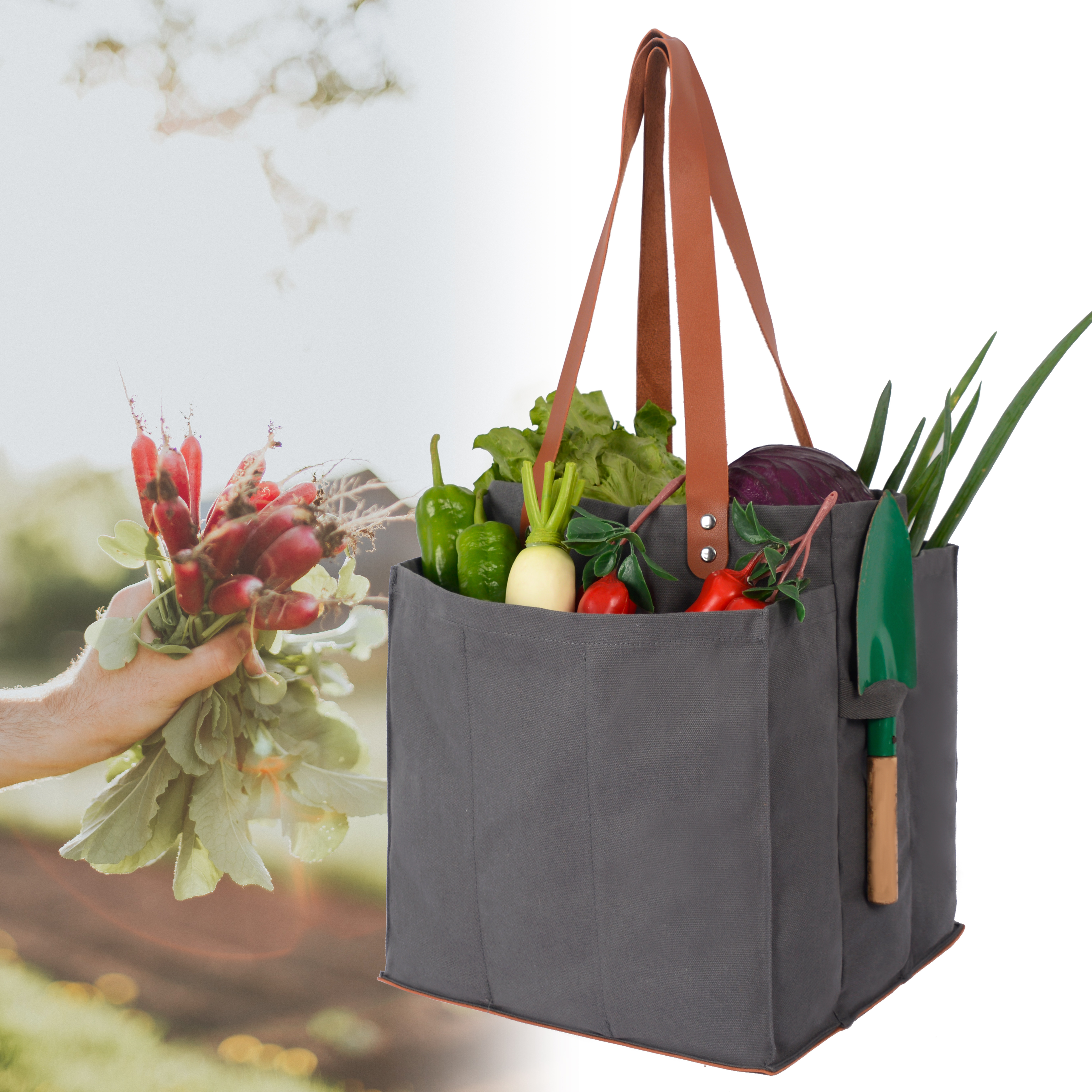 Utility Multipurpose Heavy Duty Reusable  Farmer Garden Canvas Fruit Vegetable Market Foldable Bulk Tote Grocery Shopping Bag