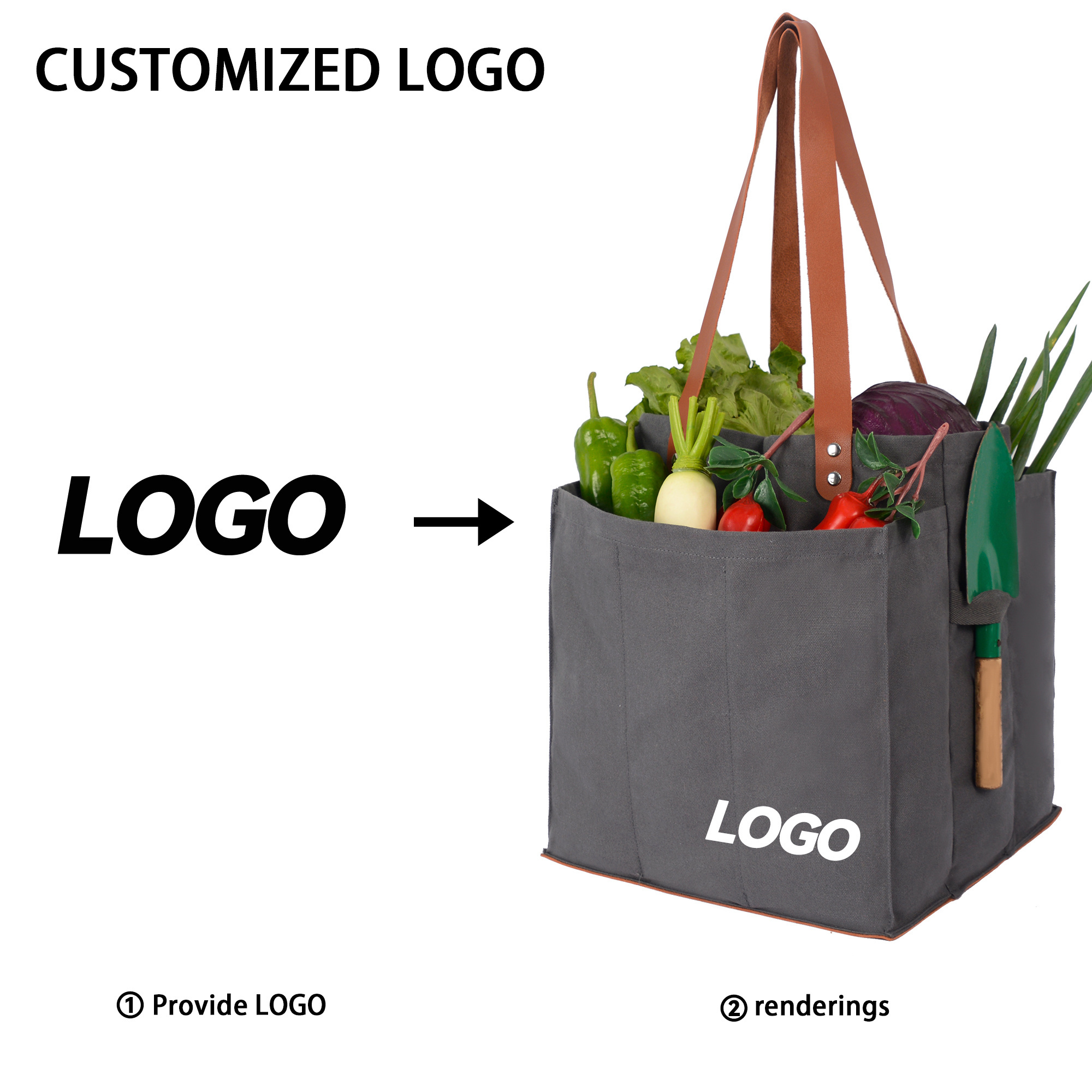 Utility Multipurpose Heavy Duty Reusable  Farmer Garden Canvas Fruit Vegetable Market Foldable Bulk Tote Grocery Shopping Bag