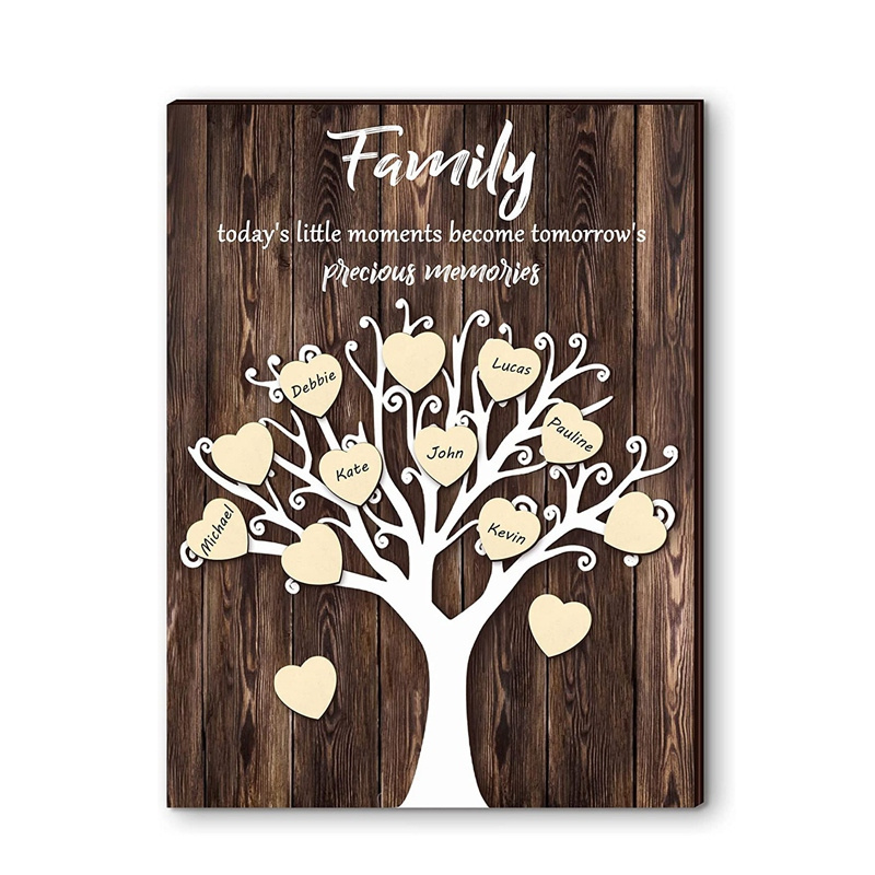 3D Family Tree Wall Decor Family Names Sign DIY Family Tree Wooden House Warming Gifts with 25 Wood Hearts