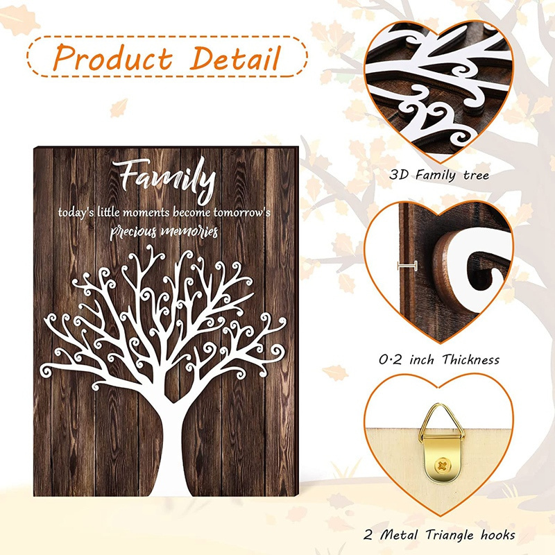 3D Family Tree Wall Decor Family Names Sign DIY Family Tree Wooden House Warming Gifts with 25 Wood Hearts