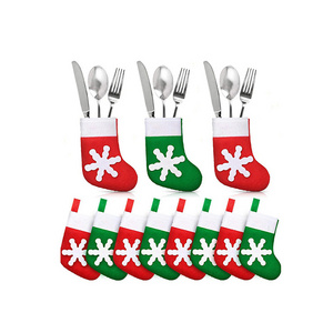 Custom Christmas Socks Decoration Snowflake Tableware Holders Mini Christmas Stockings Knife Spoon Fork Bag for  Xmas