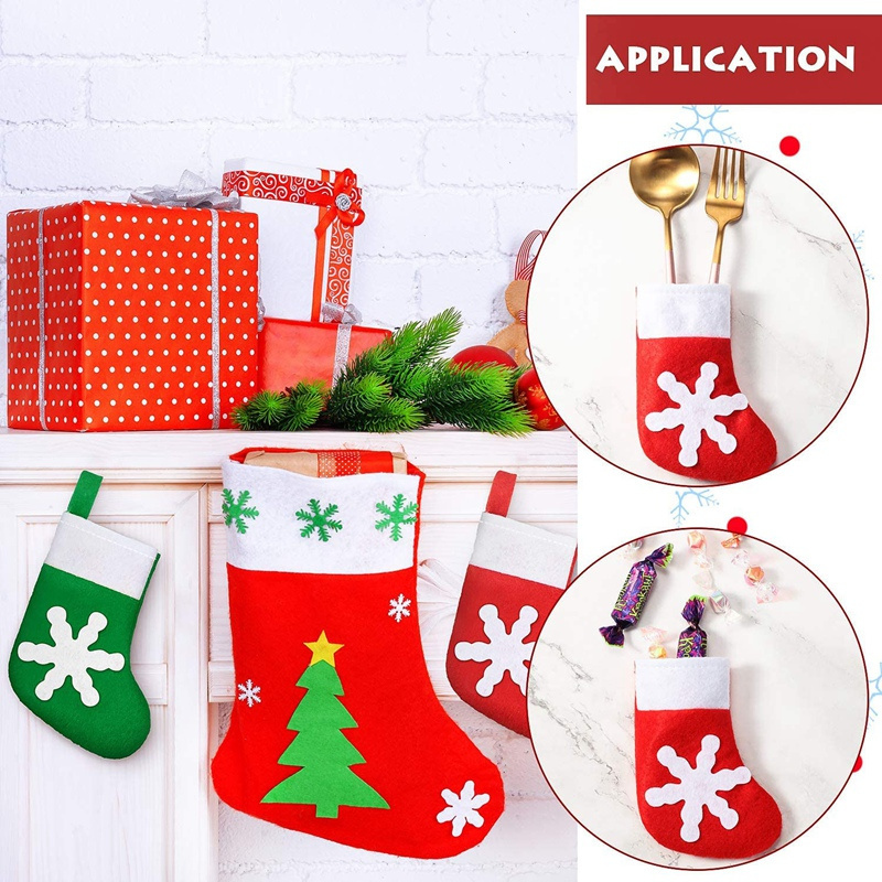 Christmas Socks Decoration Snowflake Tableware Holders Mini Christmas Stockings Knife Spoon Fork Bag for  Xmas