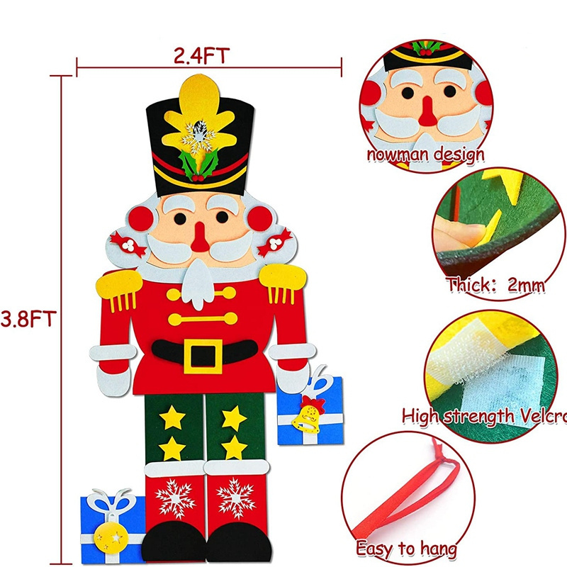 3.8Ft DIY Nutcracker Xmas Gifts Kids Toddlers Ornaments Wall Hanging Felt Christmas Tree  set Decoration with Detachable