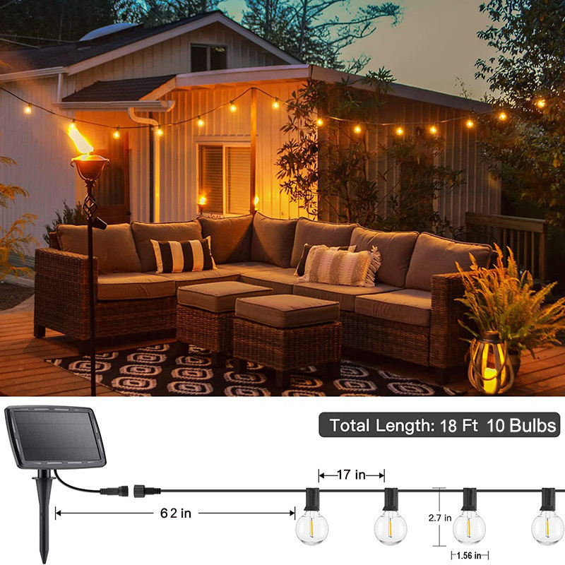 18 feet 4 Modes 10 Shatterproof Bulbs Hanging Lights Solar Powered Waterproof Patio Lights Solar Christmas Lights for outdoor