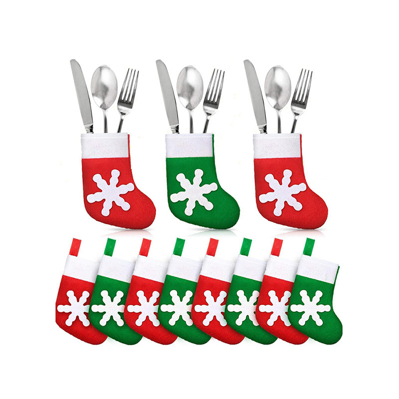 Christmas Socks Decoration Snowflake Tableware Holders Mini Christmas Stockings Knife Spoon Fork Bag for  Xmas