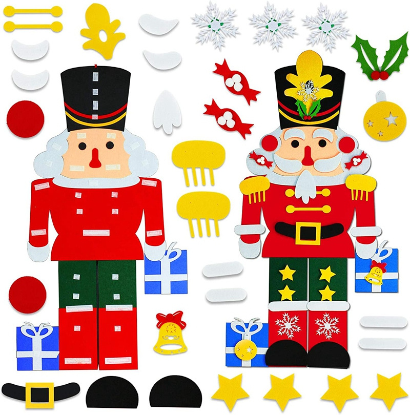 3.8Ft DIY Nutcracker Xmas Gifts Kids Toddlers Ornaments Wall Hanging Felt Christmas Tree  set Decoration with Detachable