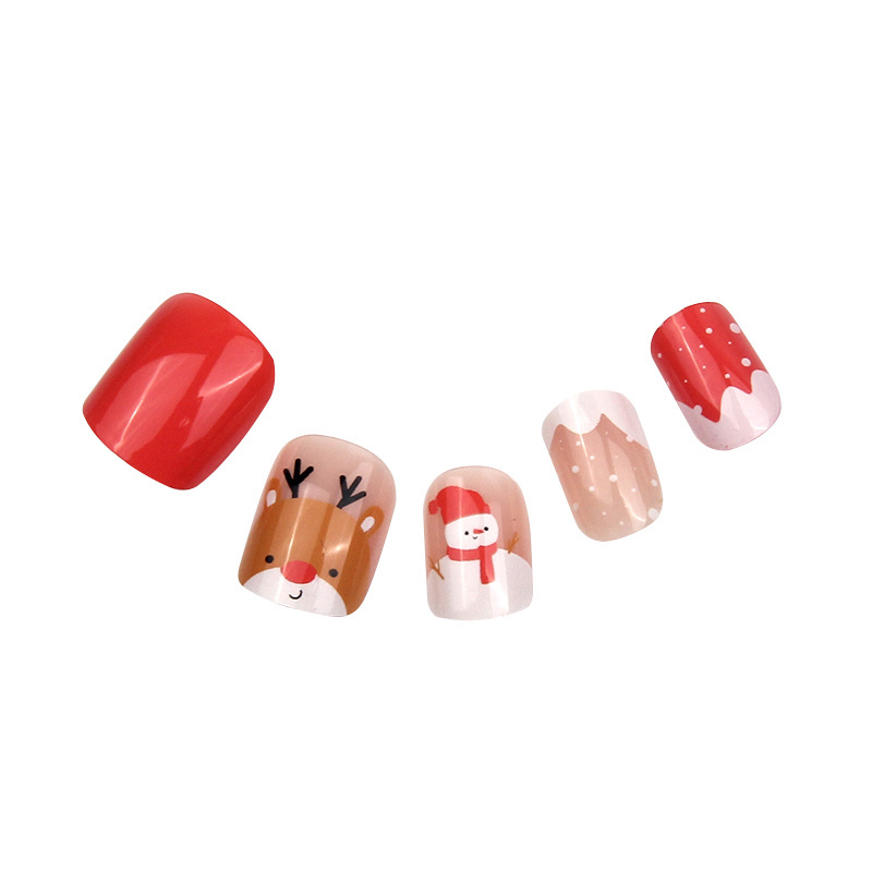 Pretty New Christmas False Nails with Glue ABS Short Square Nail Tips Sets Press On Nails Salon for Women