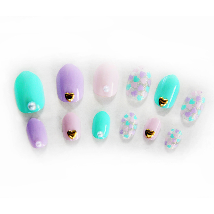 24pcs Short Full Cover lovely short nail girls cartoon art Rhinestone Kids Nails Cute False kids press on nails