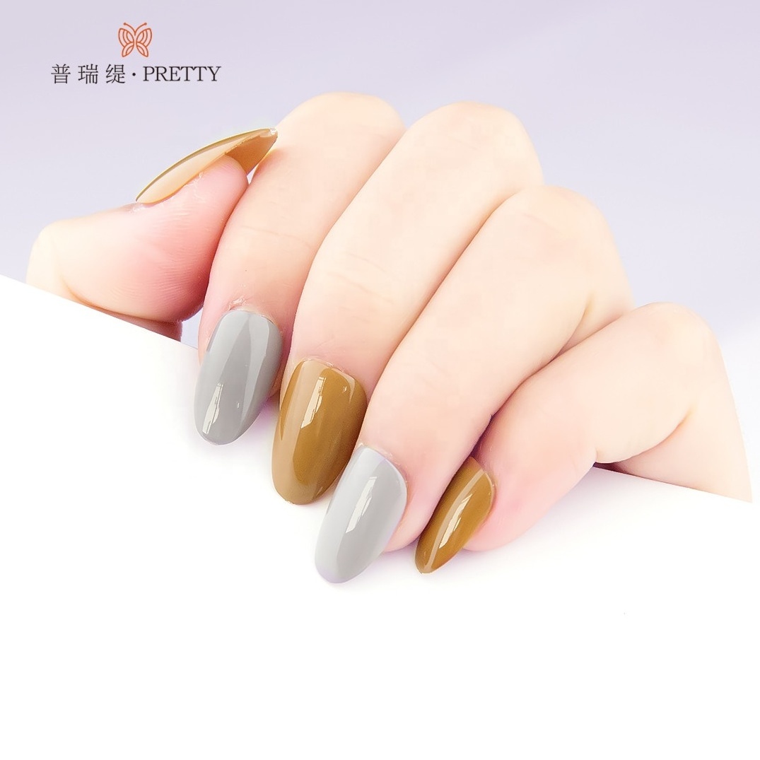 24pcs Ballerina False  Coffin for Free Glue Sticker Nude Marble Khaki Design Finger ABS artificial nail