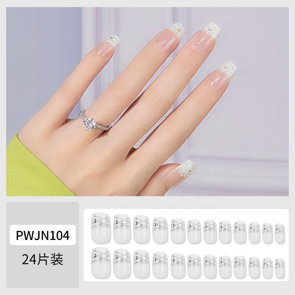 Pretty Factory Price jewelry Pearl Diamond artificial fingernails Long Coffin Square press on Nails