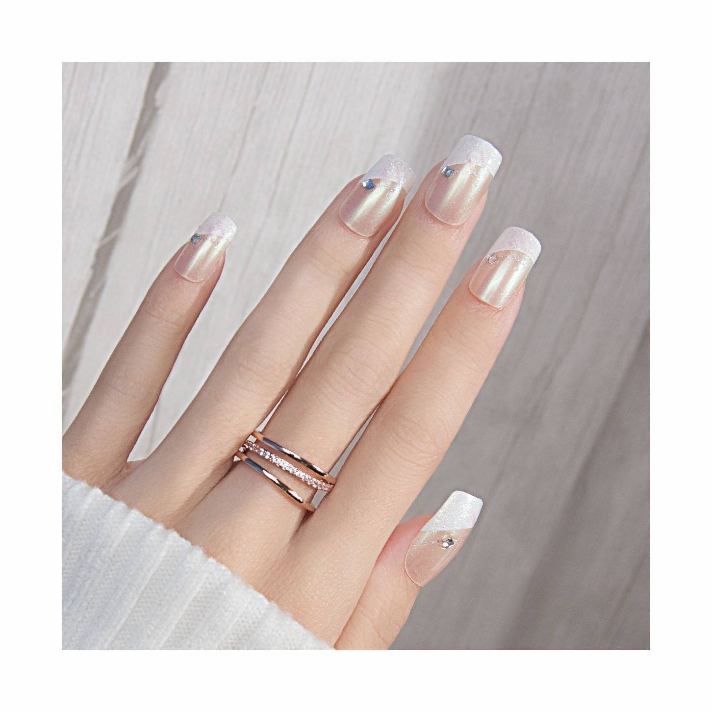 Pretty Factory Price jewelry Pearl Diamond artificial fingernails Long Coffin Square press on Nails