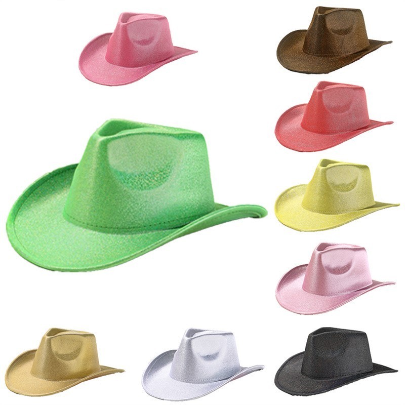 Wholesale Solid color Halloween Carnival Party Pink Fluorescent Composite Laser Hat Western Style Fantasy Colorful Cowboy Hat