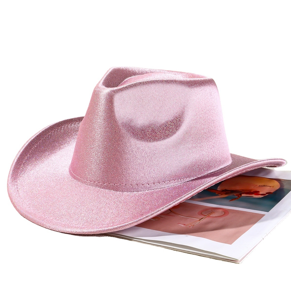 Wholesale Solid color Halloween Carnival Party Pink Fluorescent Composite Laser Hat Western Style Fantasy Colorful Cowboy Hat