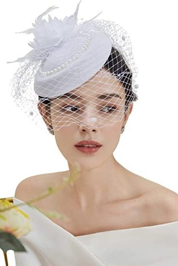 Veil Fascinator Hat for Women Tea Party Kentucky Fascinator Hat Pillbox Feather Fascinator with Pearl Woman Wedding Derby hat