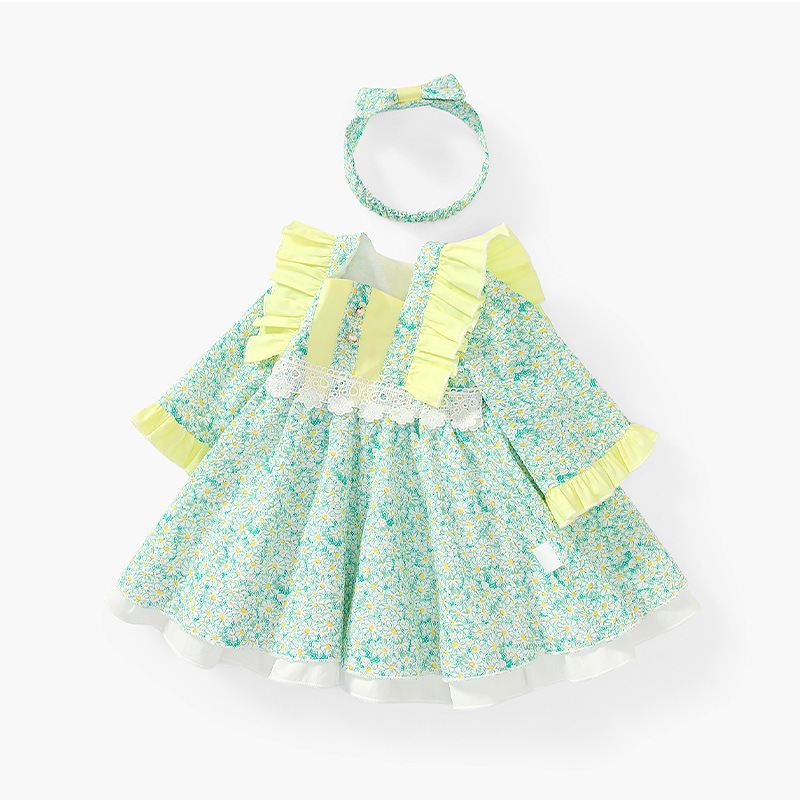 High Quality Baby Dress Easter Baby Girls Clothes Spring Kids Bishop Smocked Dresses Cross Embroidery Ruffles Dress For Girl