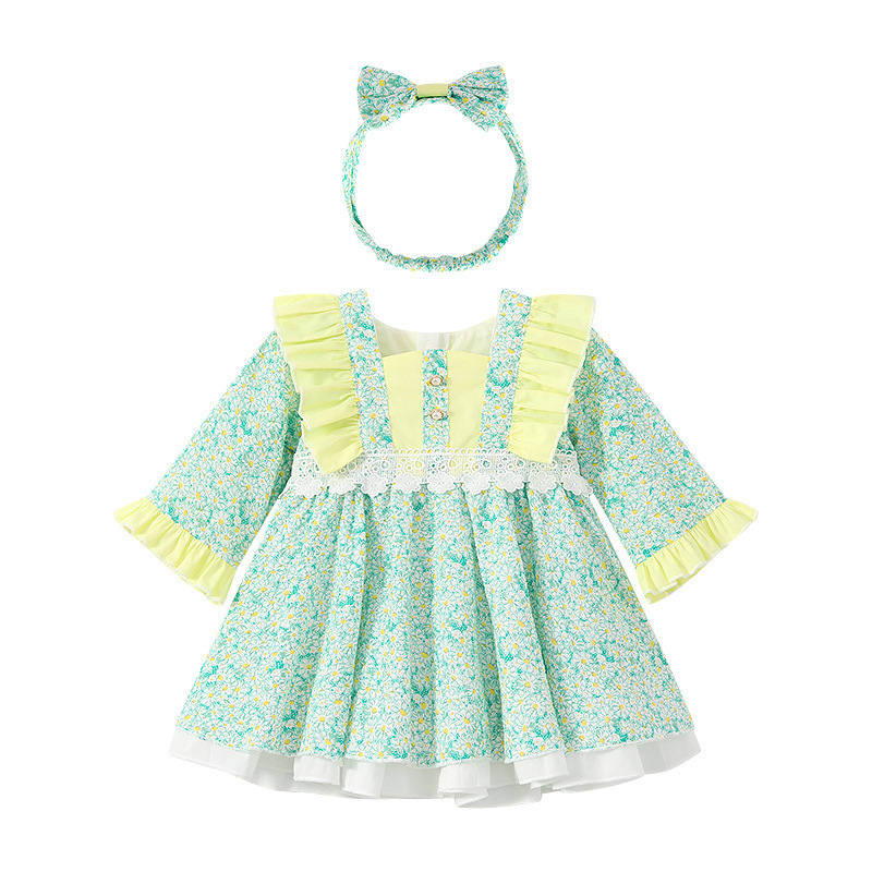 High Quality Baby Dress Easter Baby Girls Clothes Spring Kids Bishop Smocked Dresses Cross Embroidery Ruffles Dress For Girl