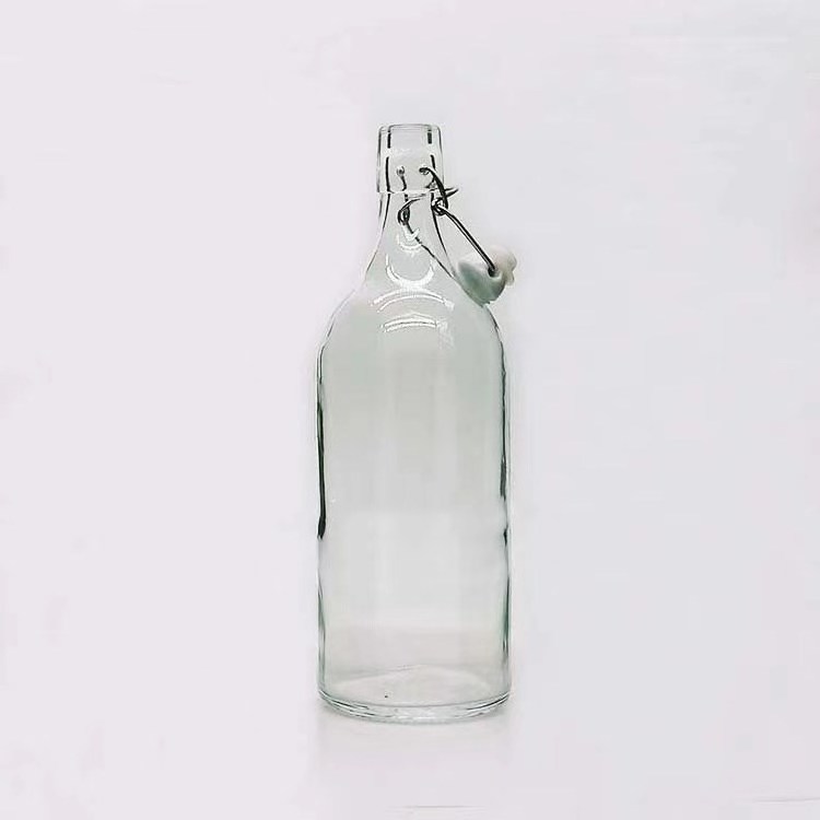 Flip Top Glass Bottle 1 Liter 33oz 1000ml clear round  Swing Top Home Brewing Bottle  for Beverages Oil Vinegar Kombucha Water