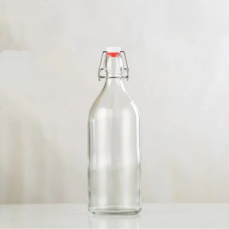 Flip Top Glass Bottle 1 Liter 33oz 1000ml clear round  Swing Top Home Brewing Bottle  for Beverages Oil Vinegar Kombucha Water