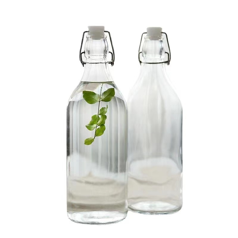 Flip Top Glass Bottle 1 Liter 33oz 1000ml clear round  Swing Top Home Brewing Bottle  for Beverages Oil Vinegar Kombucha Water