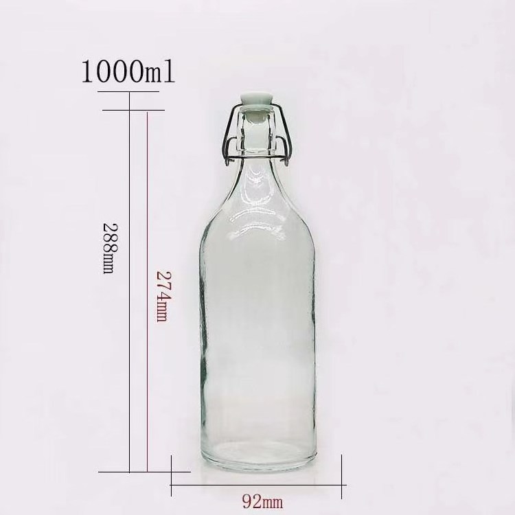 Flip Top Glass Bottle 1 Liter 33oz 1000ml clear round  Swing Top Home Brewing Bottle  for Beverages Oil Vinegar Kombucha Water