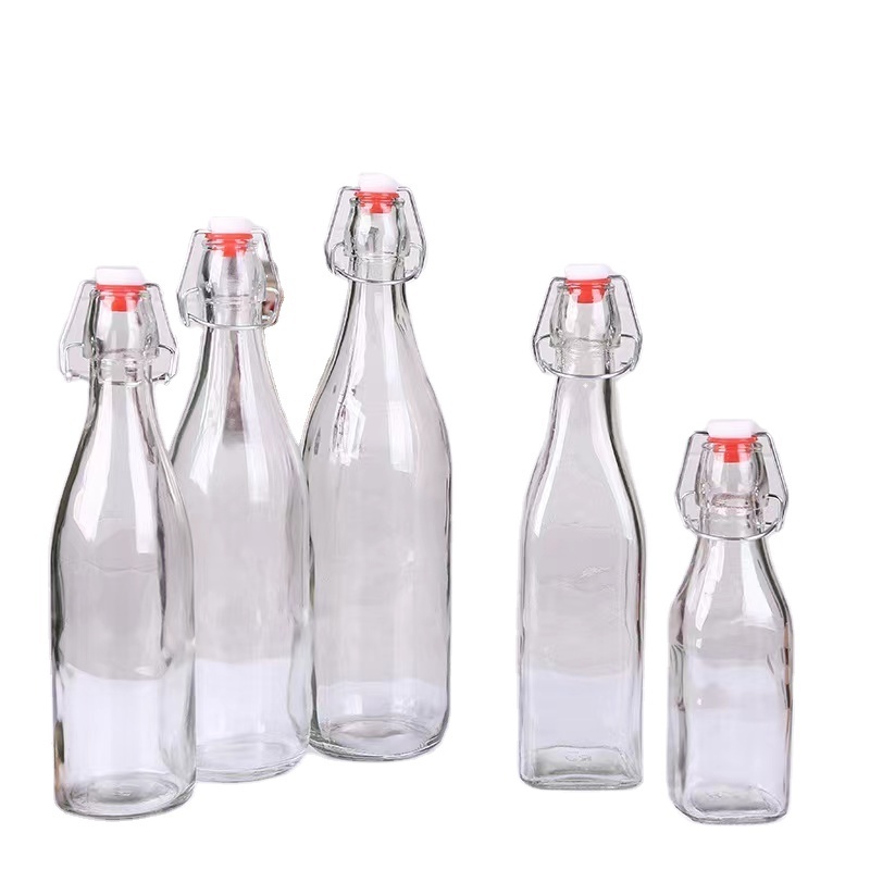 Easy Flip Lid Clear Drink Beer Wine Water Bottles 250ml 750ml 1000ml  Glass Swing Top Bottle with Airtight Stopper Cap