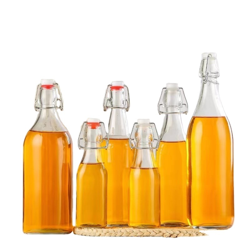 Easy Flip Lid Clear Drink Beer Wine Water Bottles 250ml 750ml 1000ml  Glass Swing Top Bottle with Airtight Stopper Cap