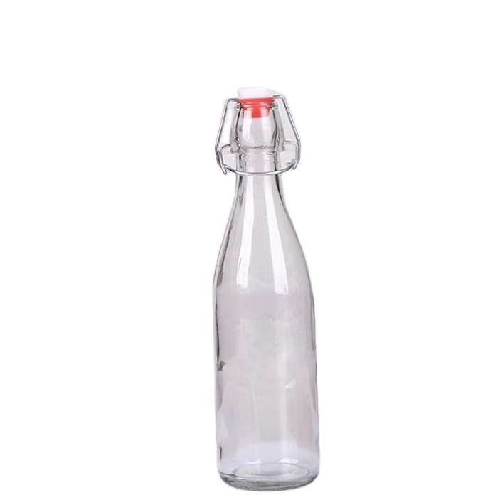 Easy Flip Lid Clear Drink Beer Wine Water Bottles 250ml 750ml 1000ml  Glass Swing Top Bottle with Airtight Stopper Cap