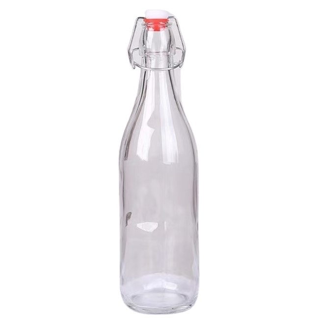 Easy Flip Lid Clear Drink Beer Wine Water Bottles 250ml 750ml 1000ml  Glass Swing Top Bottle with Airtight Stopper Cap