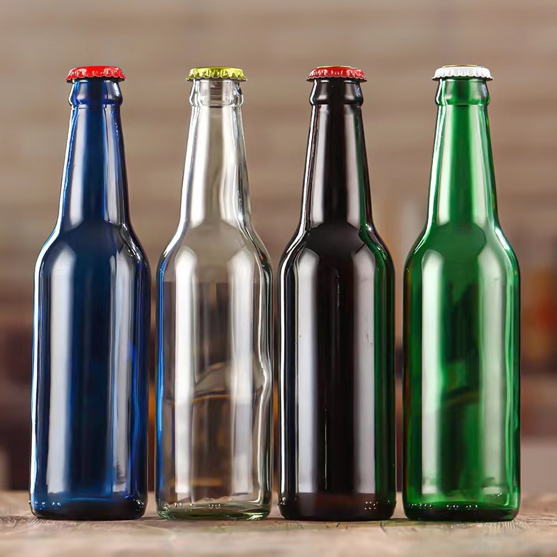 Wholesale factory price 330ml 10oz empty blue green clear amber matte black  Glass Beer Bottle for Juice Soda Drinks beer