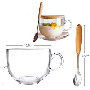 Glass cup big size 450ml 15oz Single Walled Glass Coffee Mugs with Handle spoon  Coffee Cups Clear Glass Milk Tea  Coffee  mug