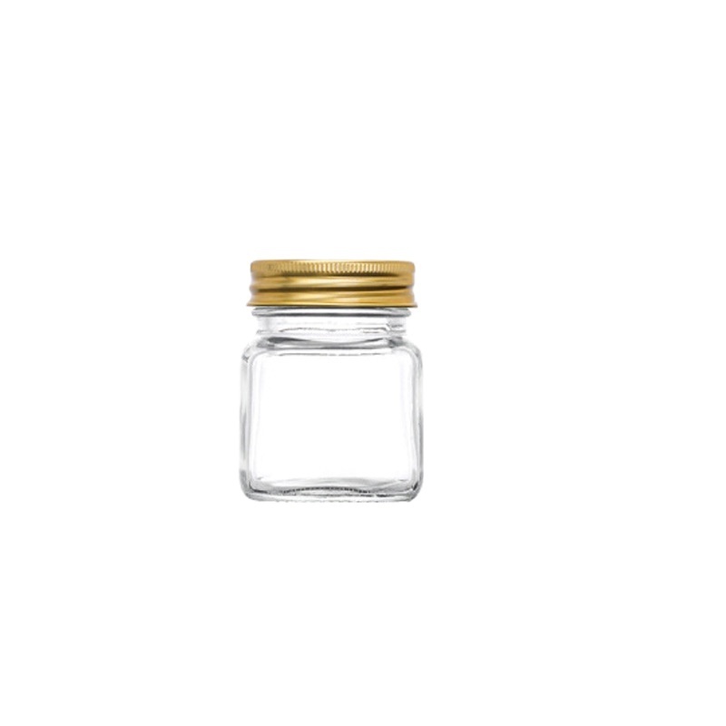 High Quality Empty 100ml 200ml 280ml 380m Sauce Jam Glass Container Bottles Glass Pickle Jar Square Honey Pot With Gold Lid