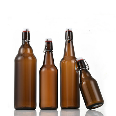 wholesale empty round amber 330ml 500ml 650ml 1000ml brown glass beer bottle with swing top