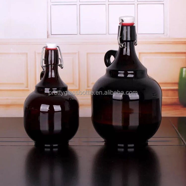 Swing top 32oz 64oz glass beer growler 1L/2L amber wine jug glass bottles wholesale