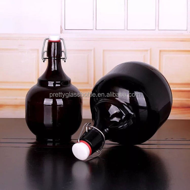 Swing top 32oz 64oz glass beer growler 1L/2L amber wine jug glass bottles wholesale