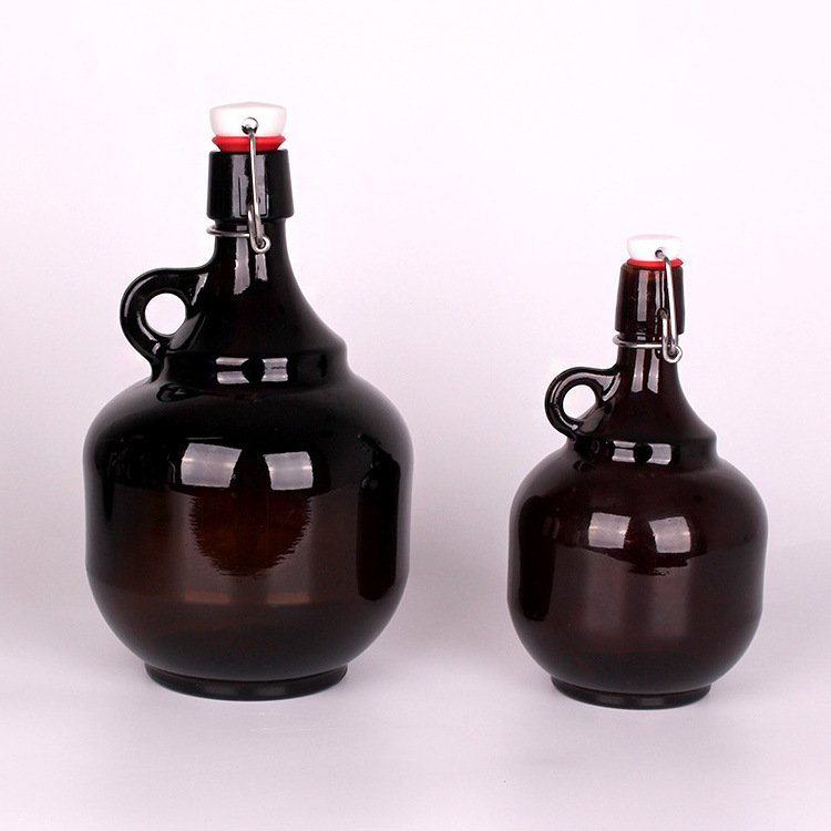 Home Brew Cold Brew Beer Beverage Juice Glass Bottles 1 Liter 2 Liter Amber Brown Kombucha Growler Jug With Swing Top