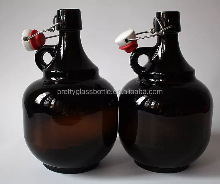 Swing top 32oz 64oz glass beer growler 1L/2L amber wine jug glass bottles wholesale