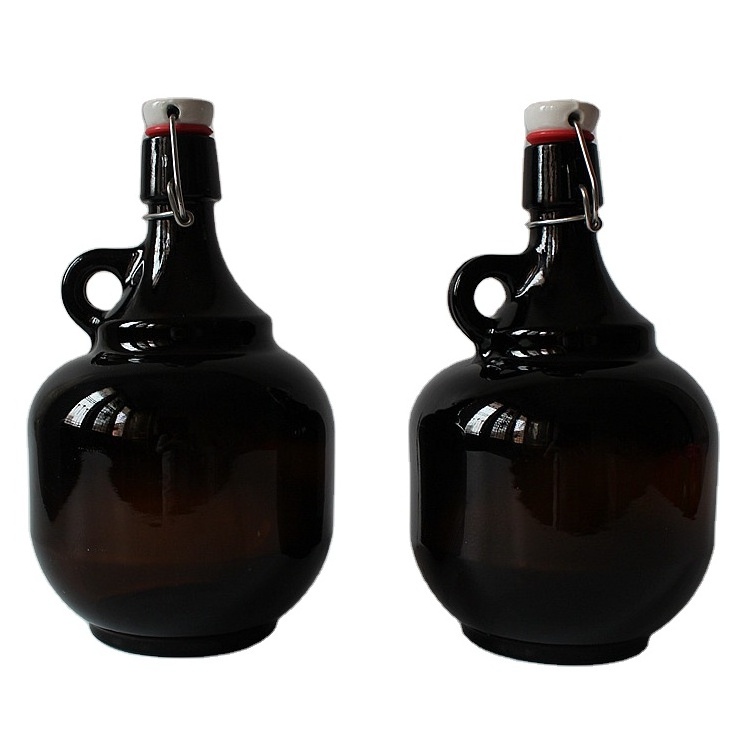 Home Brew Cold Brew Beer Beverage Juice Glass Bottles 1 Liter 2 Liter Amber Brown Kombucha Growler Jug With Swing Top