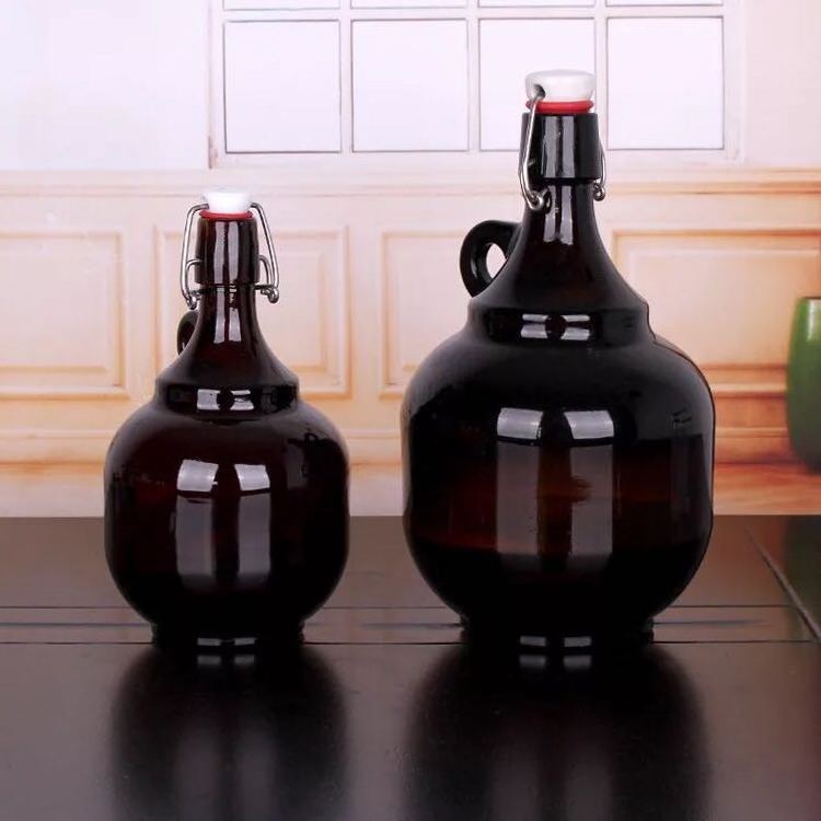 Swing top 32oz 64oz glass beer growler 1L/2L amber wine jug glass bottles wholesale