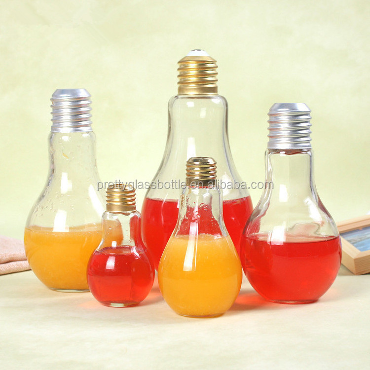 Mini Fancy Design 50 ml  200ml 500ml Light Bulb Shaped Fresh Fruit Juice  Beverage Glass kombucha carbonated drinks Bottles