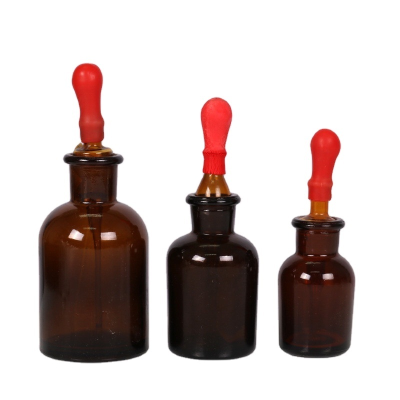 30ml 60ml glass lab dropping bottle with ground-in pipette and latex rubber nipple