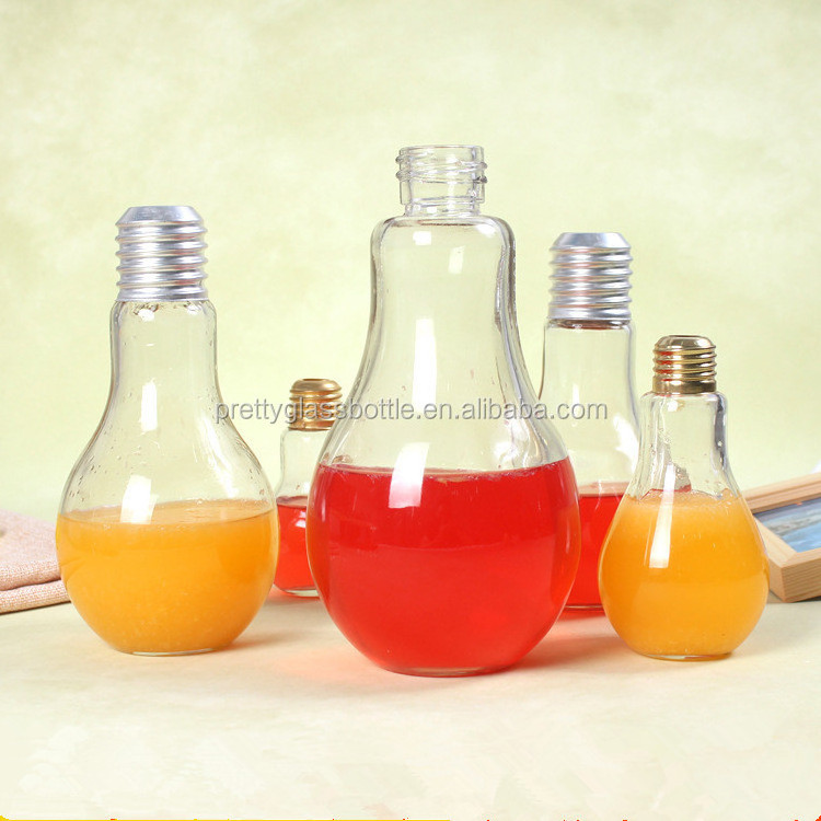 Mini Fancy Design 50 ml  200ml 500ml Light Bulb Shaped Fresh Fruit Juice  Beverage Glass kombucha carbonated drinks Bottles