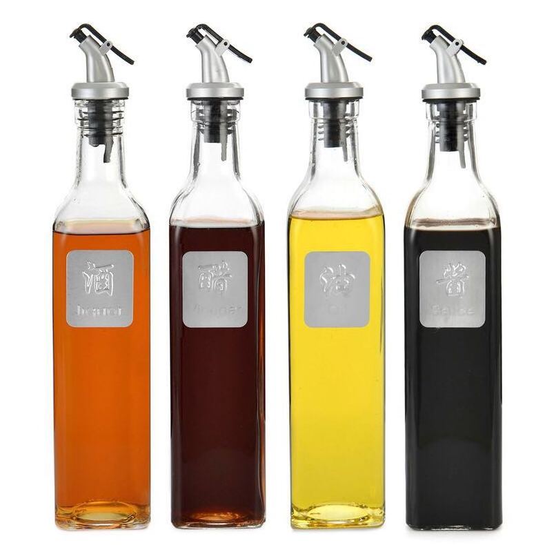 Kitchen Cooking Leakproof Glass Oil Bottle Custom Logo Scale Empty Clear 500ml Olive Oil Bottle