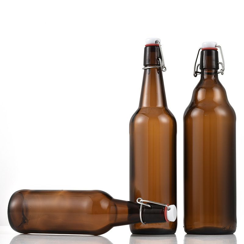 wholesale empty round amber 330ml 500ml 650ml 1000ml brown glass beer bottle with swing top