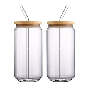 Drinking Glass Soda 20oz Canned Water Cup 16oz Libbey Shaped Sublimation Blank Beer Can Glass With Bamboo Lid