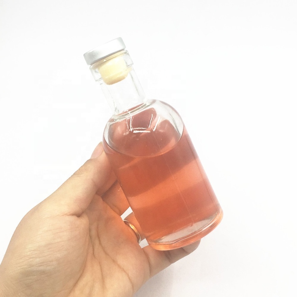 clear empty 100ml round mini spirit liquor Tequila brandy, vodka whisky wine  alcohol beverage drink glass bottle with cork top