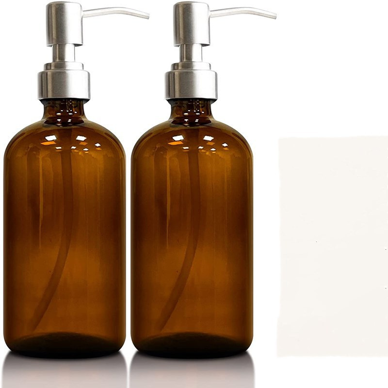 New Design Amber Brown Glass Liquid Shampoo Lotion Bottles 16oz Round Hand Wash Soap Bottles With Pump