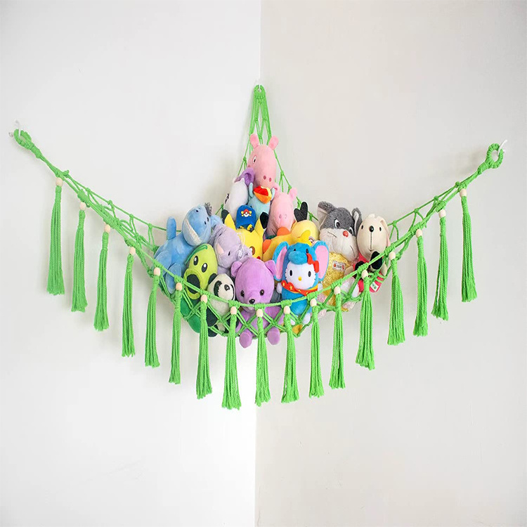 Handmade Plush Toys Net Holder Macrame Toy Hammock Hanging For Nursery Playroom Bedroom Kids Room Storage