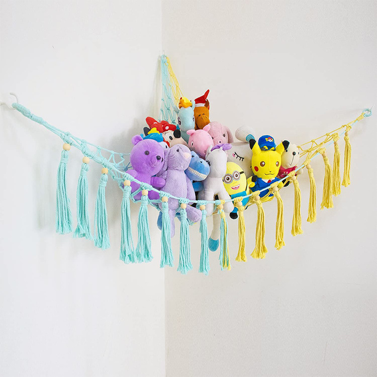 Handmade Plush Toys Net Holder Macrame Toy Hammock Hanging For Nursery Playroom Bedroom Kids Room Storage